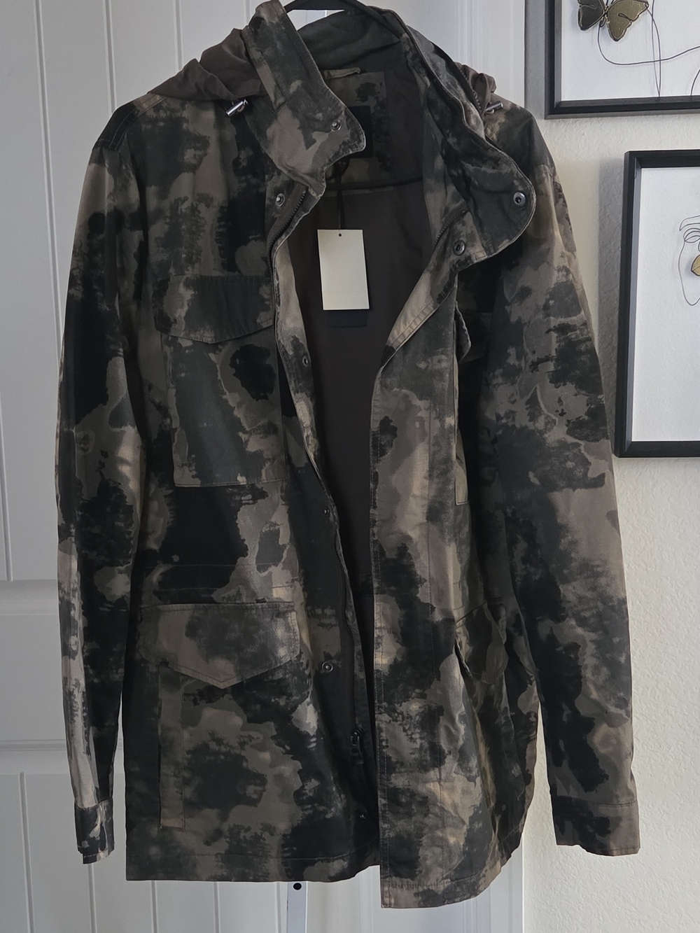 Lucky Brand Women Camouflage Hooded Field Jacket - Black & Olive